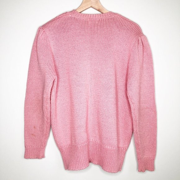 Vintage Oversized Pink Cable Knit Cardigan Sweater - Picture 7 of 7